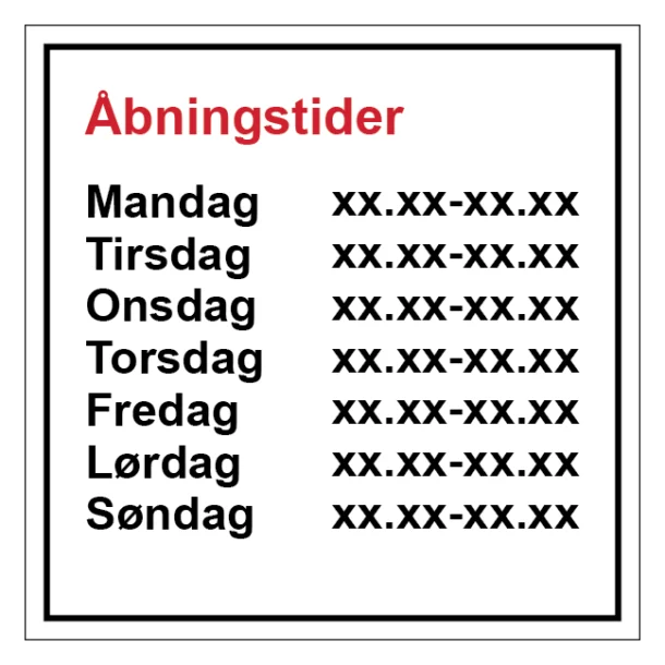 Åbningstiderskilt