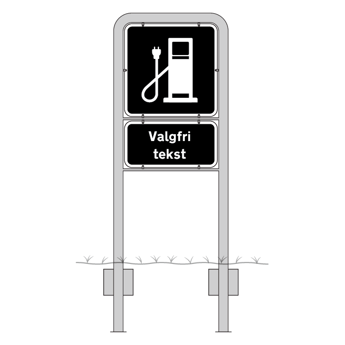 Komplet skiltesæt - El ladestation skilte m. galge (sort) 50x50 og 50x25 cm