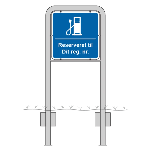 Komplet skiltesæt - El ladestation reg. nr. skilte m. galge (blå) 50x50 cm