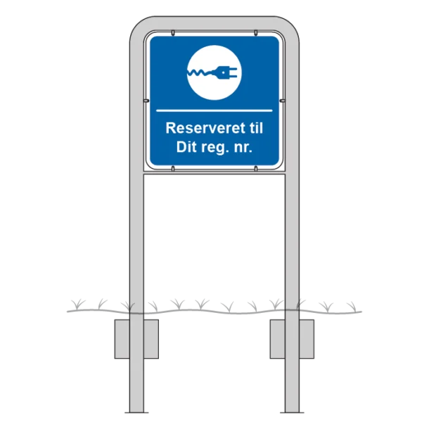 Komplet skiltesæt - El ladestik reg. nr. skilte m. galge (blå) 50x50 cm
