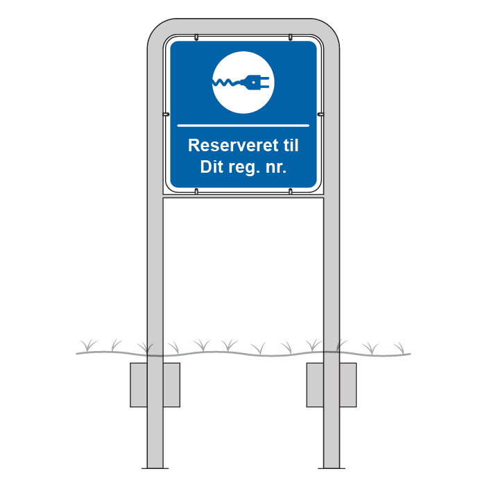 Komplet skiltesæt - El ladestik reg. nr. skilte m. galge (blå) 50x50 cm
