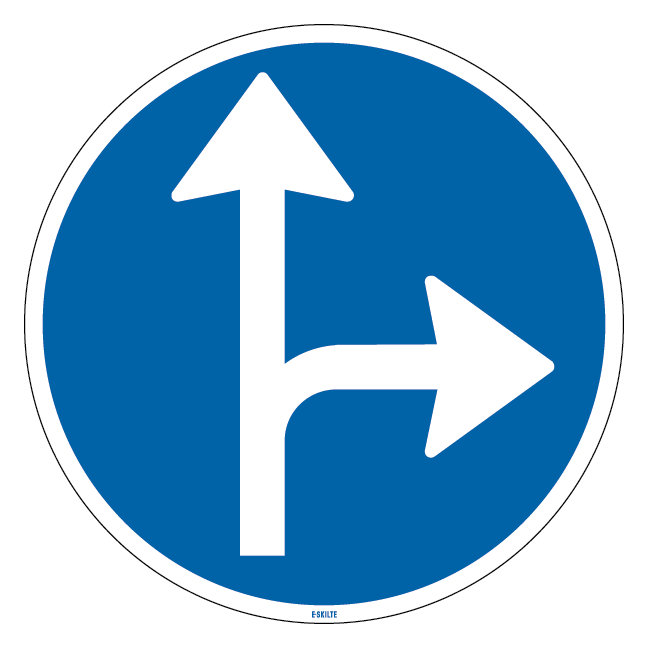 D11,7 - Påbudt kørselsretning mod ligeud eller højre skilt