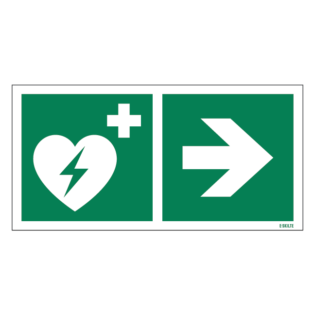 Hjertestarter til højre skilt