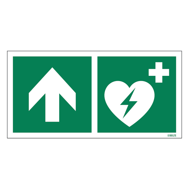 Hjertestarter op skilt