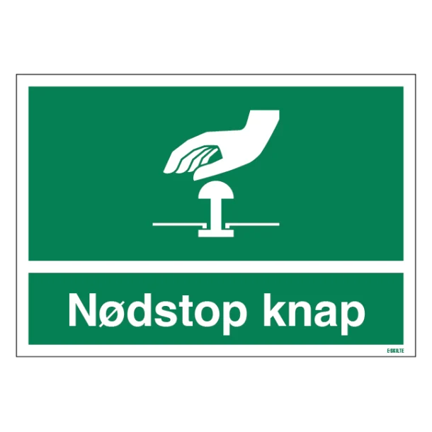 Nødstop knap skilt