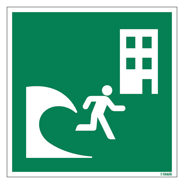 E063 Tsunami evakueringsbygning skilt