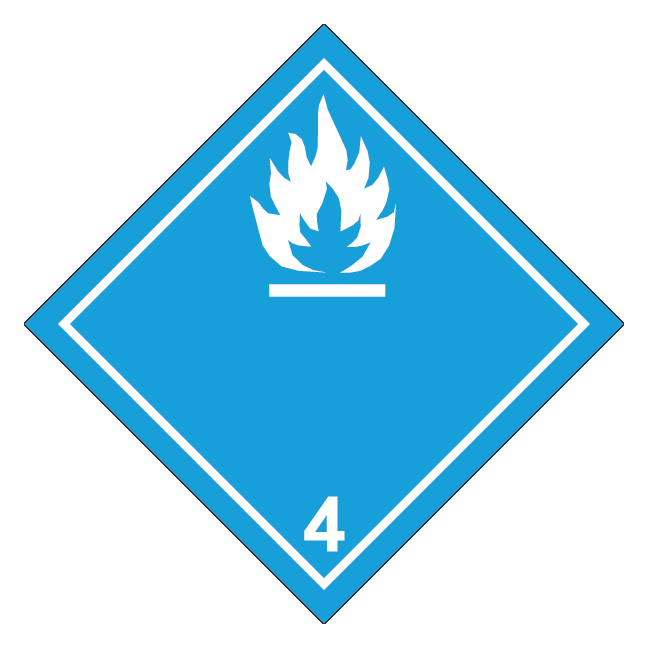 Fare ved kontakt med vand, klasse 4 fareseddel i hvid