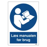 Læs manualen før brug skilt