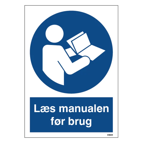 Læs manualen før brug skilt