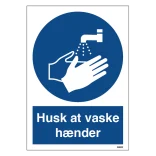 Husk at vaske hænder og benyt håndsprit skilt