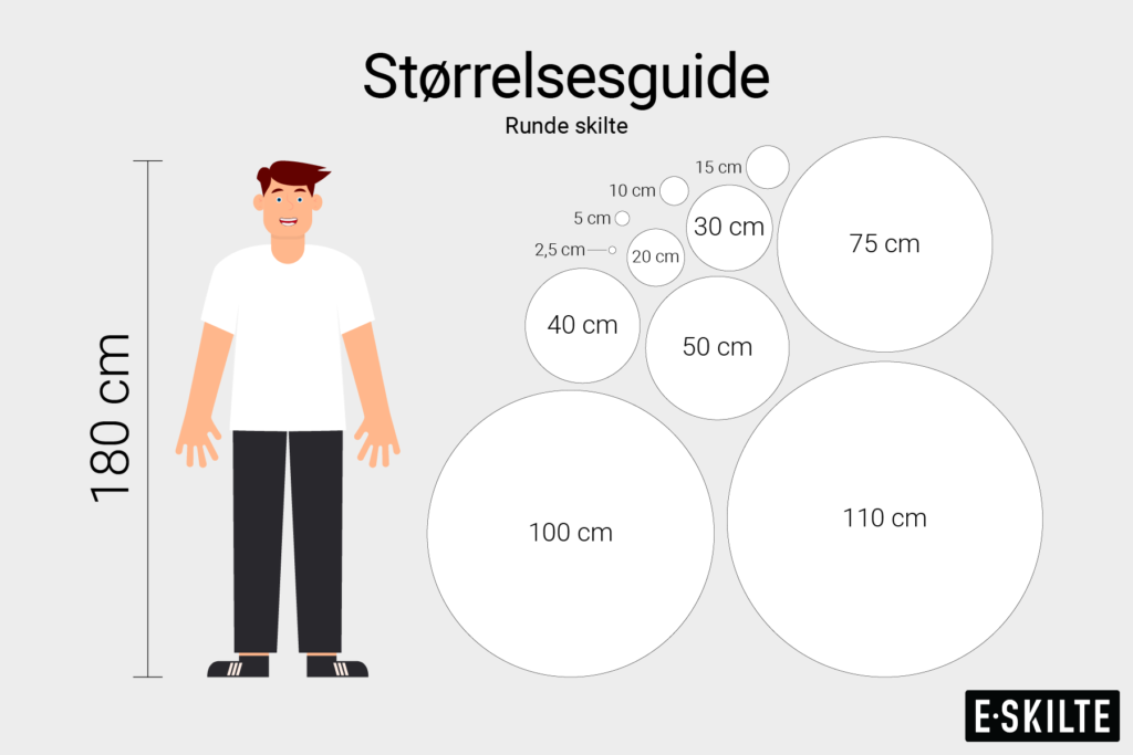 Runde skilte størrelsesguide