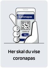 Her skal du vise coronapas skilt