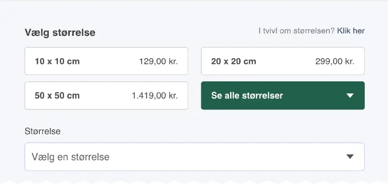 Trin 1 - Vælg størrelsen