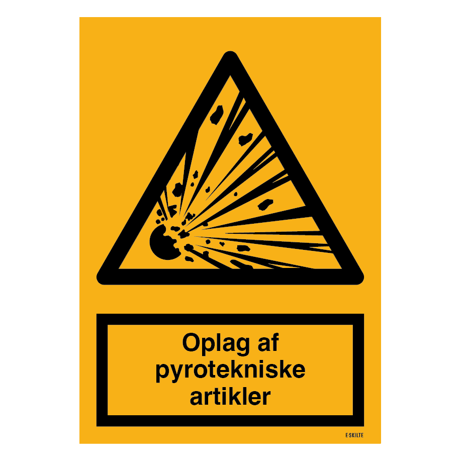 Oplag af pyrotekniske artikler skilt