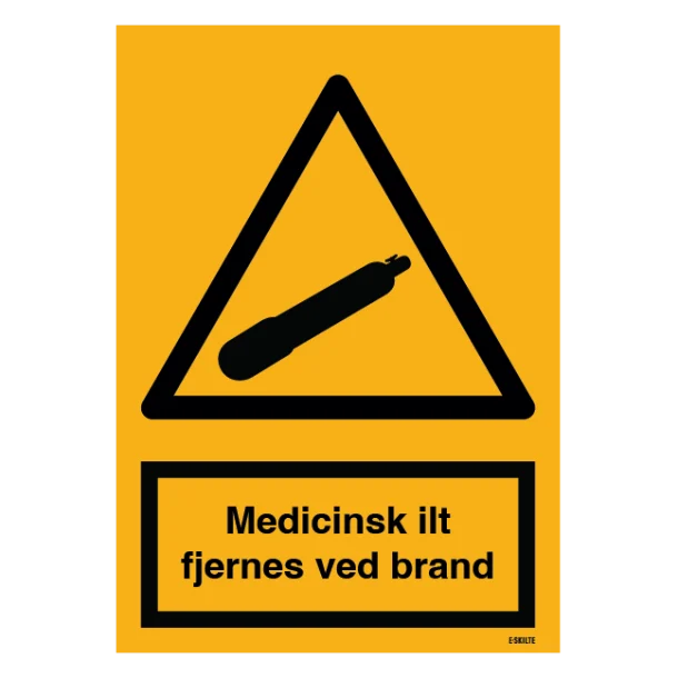 Advarselsskilt - Medicinsk ilt fjernes ved brand