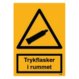 Trykflasker i rummet. Advarselsskilt