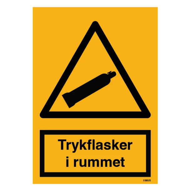 Trykflasker i rummet. Advarselsskilt