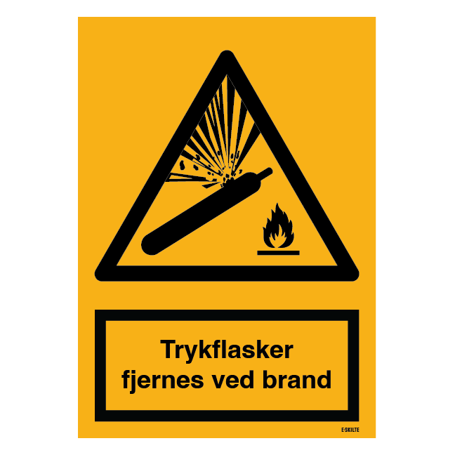 Trykflasker fjernes ved brand Advarselsskilt
