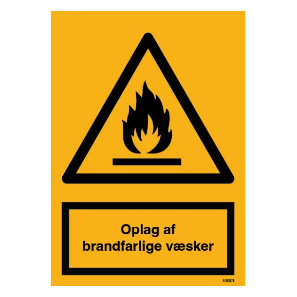 Opbevaring af brandfarlige væsker. Advarselsskilt