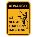 Advarsel gå ned af trappen baglæns. skilt