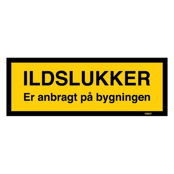 Ildslukker er anbragt på bygningen. skilt