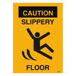 Caution slippery floor. Advarselsskilt