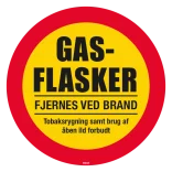 Gasflasker fjernes ved brand. Forbudsskilt