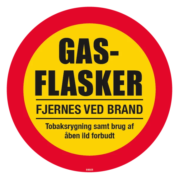 Gasflasker fjernes ved brand. Forbudsskilt