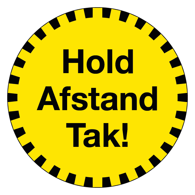 Hold Afstand Tak! gul sort skilt