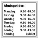 Åbningstider skilt