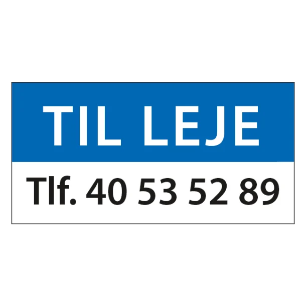 Til Leje Blå. Skilt