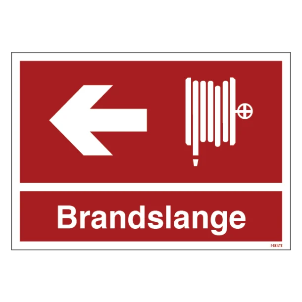 Brandslange til venstre Brandskilt