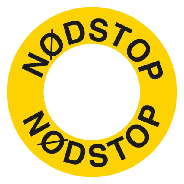 Nødstop gul skilt