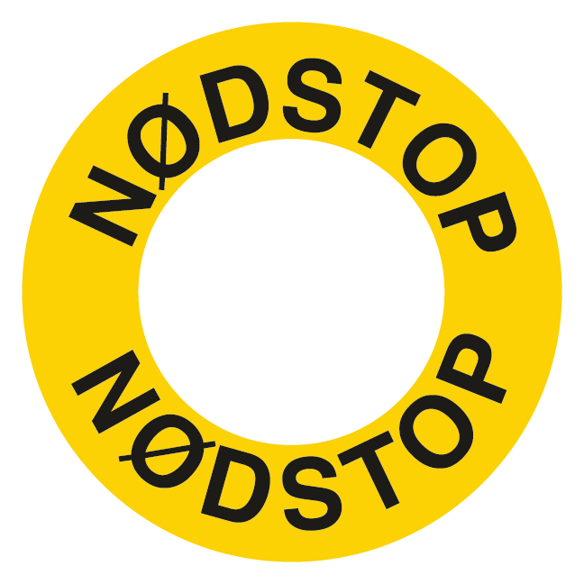 Nødstop gul skilt