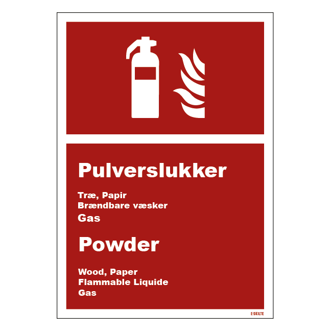 Brandslukker Pulver dansk engelsk skilt
