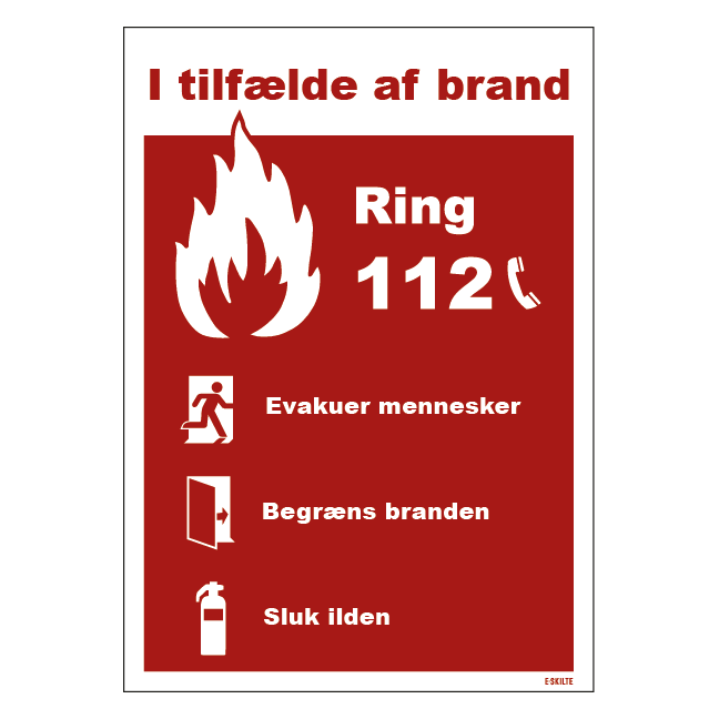 I tilfælde af brand skilt