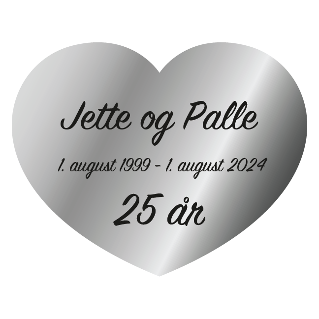 Bryllupsskilt sølv. Hjerte