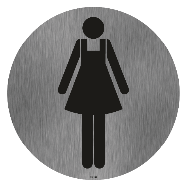 Dame toiletskilt rundt på børstet stålfolie Skilt