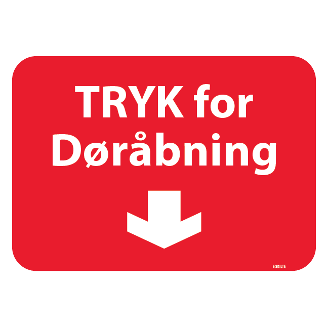 Tryk for døråbning pil ned skilt