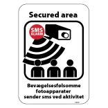 Secured area Bevægelssfølsomme fotoapparater sender sms ved aktivitet skilt