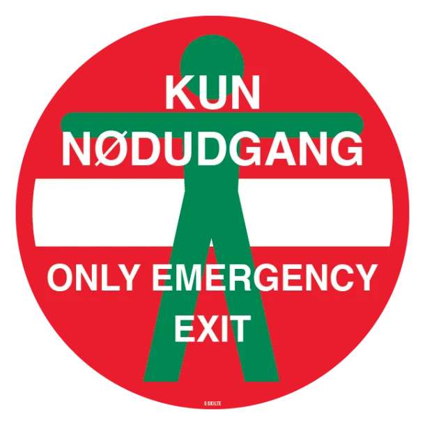 Kun Nødudgang Only Emergency exit skilt