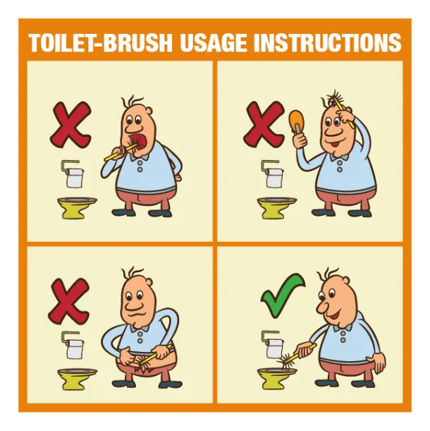 TOILET BRUSH USAGE. Bygningsskilt