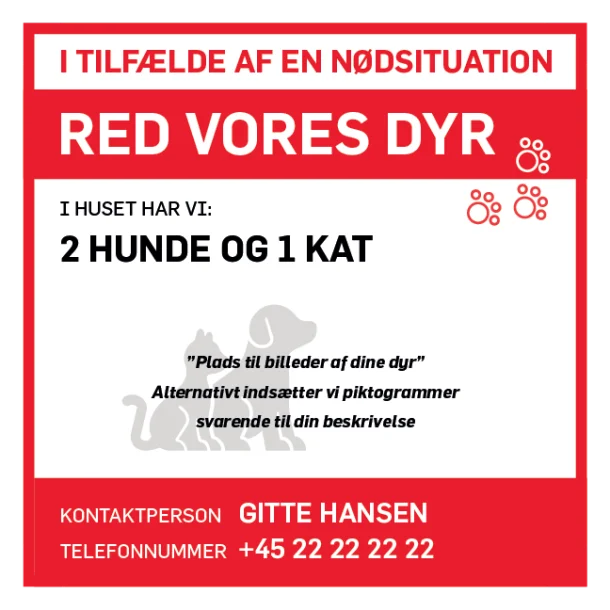 I tilfælde af en nødsituation Red vores dyr Skilt