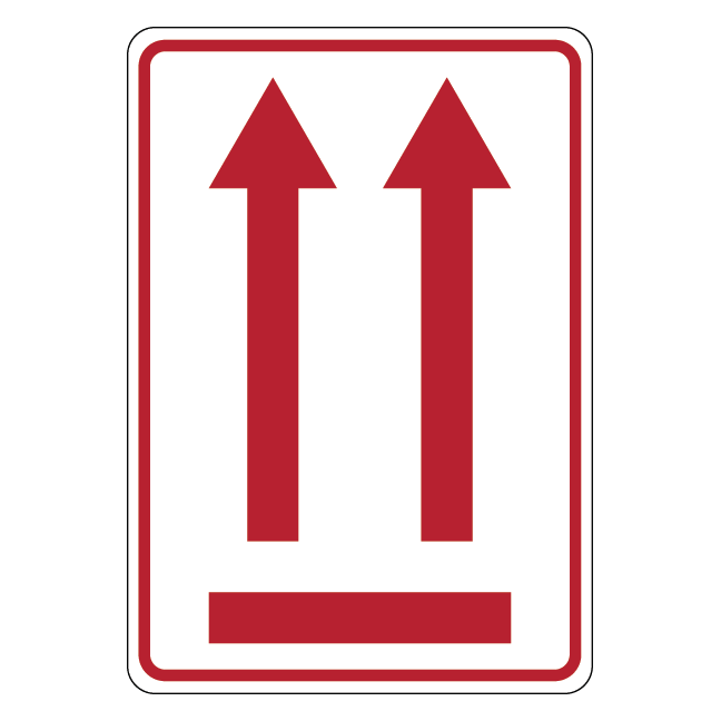 Denne side op / this side up Skilt