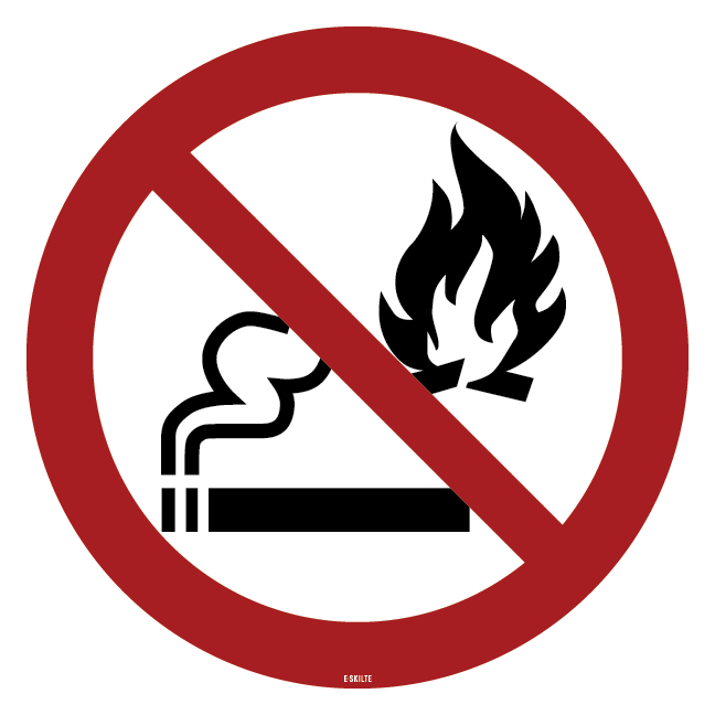 Rygning og åben ild forbudt skilt