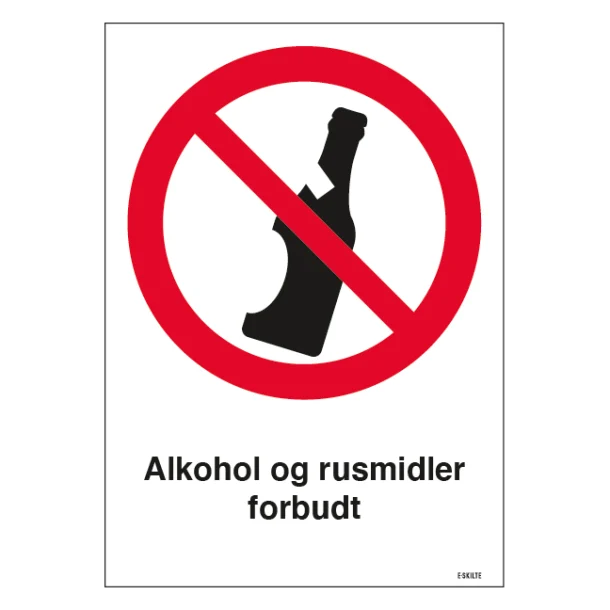 Alkohol og rusmidler forbudt skilt