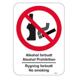 Alkohol forbudt Alcohol Prohibition Rygning forbudt No smoking. skilt