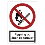 Rygning og åben ild forbudt skilt