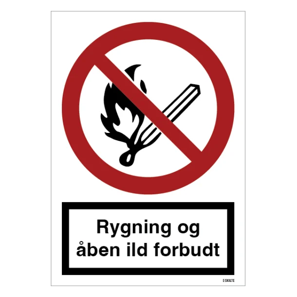 Rygning og åben ild forbudt skilt