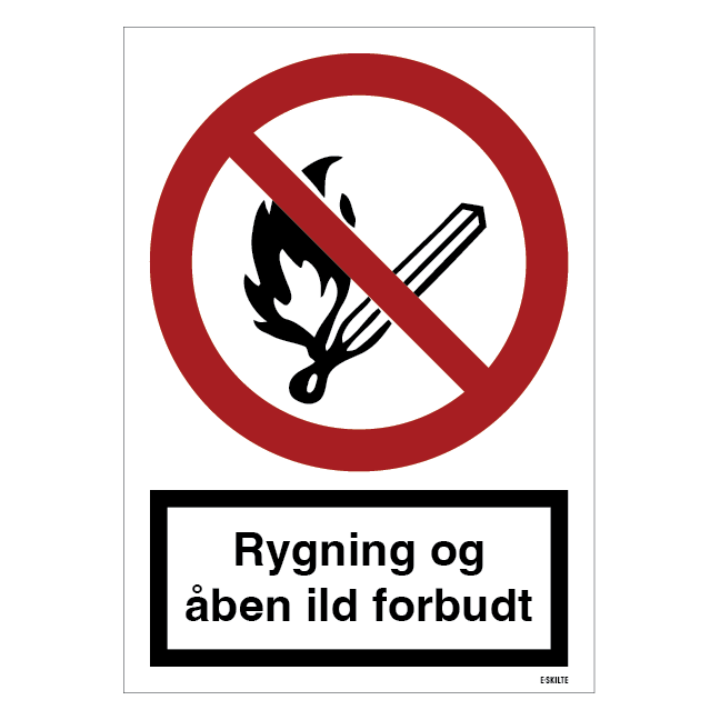 Rygning og åben ild forbudt skilt